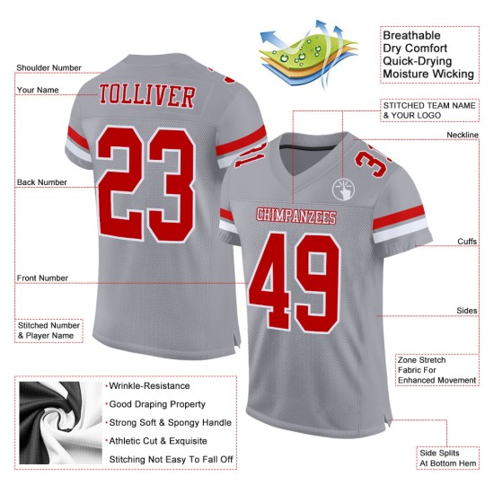 Maillot de football en maille gris personnalisé rouge-blanc authentique Maillot de football en maille gris personnalisé rouge-blanc authentique