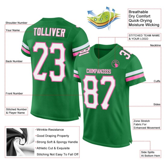 Maillot de football personnalisé authentique vert, blanc et rose en maille Maillot de football personnalisé authentique vert, blanc et rose en maille