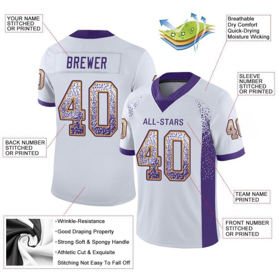 Maillot de football blanc tendance en maille personnalisée violet-or Maillot de football blanc tendance en maille personnalisée violet-or