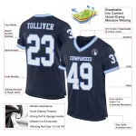 Maillot de football rétro bleu marine authentique personnalisé en maille blanc-bleu clair Maillot de football rétro bleu marine authentique personnalisé en maille blanc-bleu clair