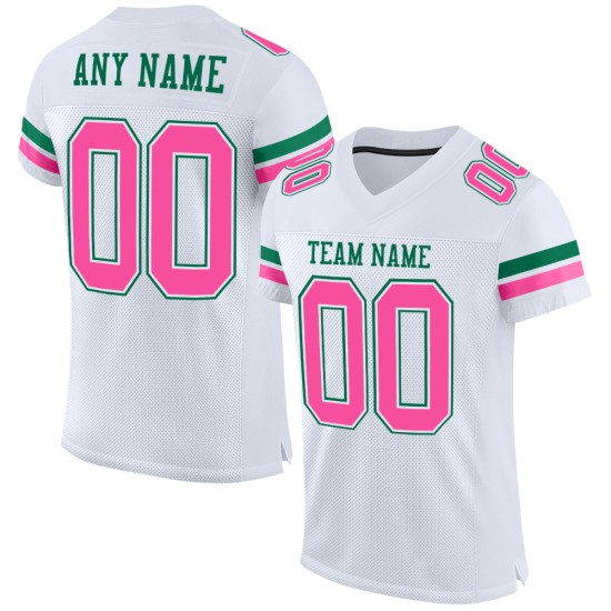 Maillot de football authentique Pink-Kelly personnalisé blanc maille verte Maillot de football authentique Pink-Kelly personnalisé blanc maille verte