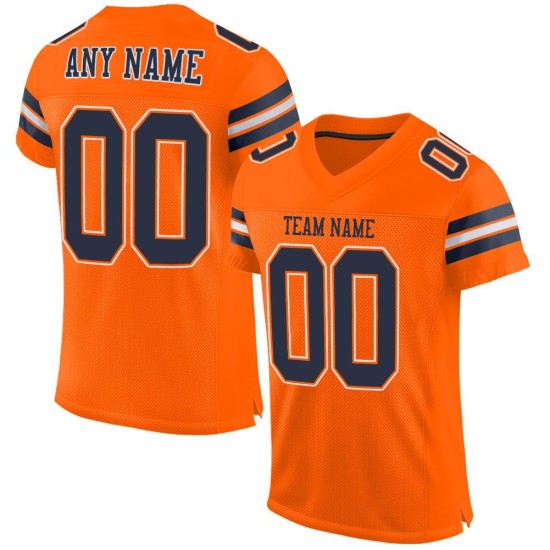 Maillot de football en maille orange bleu marine et blanc, personnalisé et authentique Maillot de football en maille orange bleu marine et blanc, personnalisé et authentique