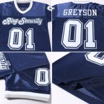 Maillot de football en maille bleu marine, blanc et gris, personnalisé, rétro, authentique Maillot de football en maille bleu marine, blanc et gris, personnalisé, rétro, authentique