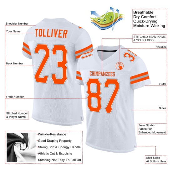 Maillot de football personnalisé blanc en maille authentique orange-gris Maillot de football personnalisé blanc en maille authentique orange-gris