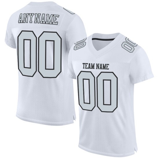 Maillot de football personnalisé en maille authentique blanc argent-noir Maillot de football personnalisé en maille authentique blanc argent-noir