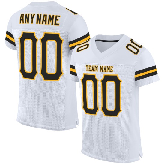 Maillot de football authentique en maille blanche noir et or personnalisé Maillot de football authentique en maille blanche noir et or personnalisé