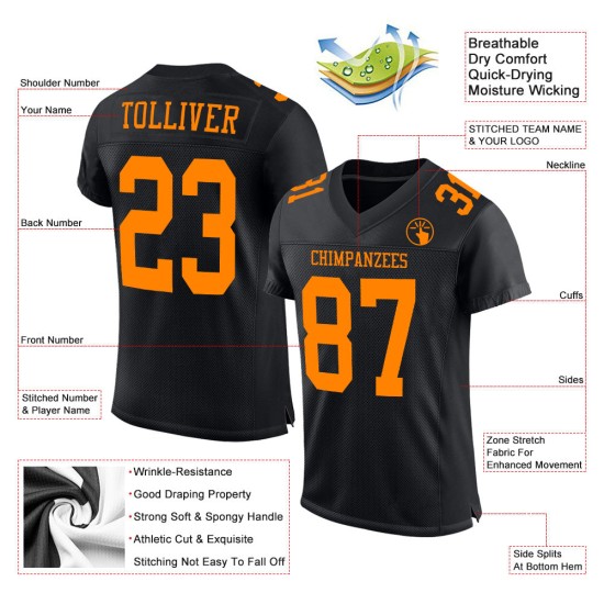 Maillot de football authentique Black Orange Bay en maille personnalisée Maillot de football authentique Black Orange Bay en maille personnalisée