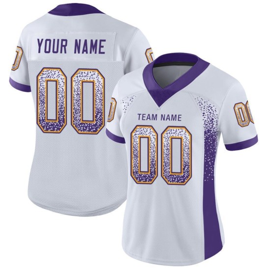 Maillot de football blanc tendance en maille personnalisée violet-or Maillot de football blanc tendance en maille personnalisée violet-or
