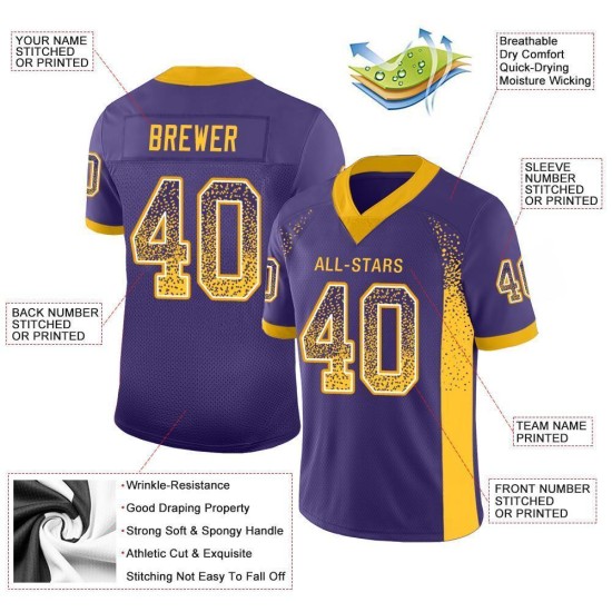 Maillot de football personnalisé en maille violet, or et blanc