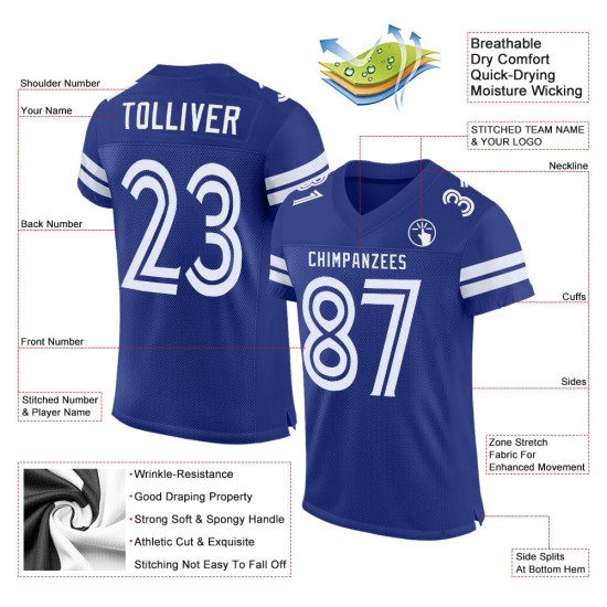 Maillot de football personnalisé blanc en maille authentique Royal Maillot de football personnalisé blanc en maille authentique Royal