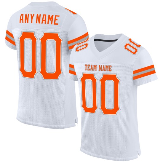 Maillot de football personnalisé blanc en maille authentique orange-gris Maillot de football personnalisé blanc en maille authentique orange-gris