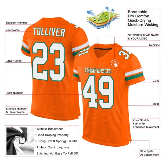 Maillot de football blanc-Kelly authentique personnalisé orange maille verte Maillot de football blanc-Kelly authentique personnalisé orange maille verte