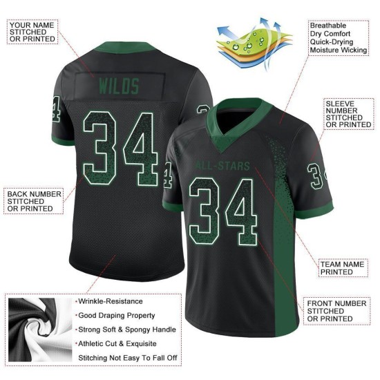 Maillot de football personnalisé Gotham Fashion vert et blanc en maille noire Drift Maillot de football personnalisé Gotham Fashion vert et blanc en maille noire Drift