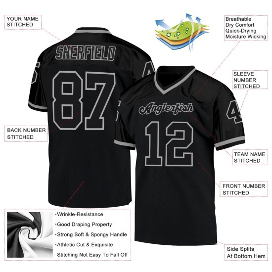 Maillot de football personnalisé en maille noir authentique noir-gris Maillot de football personnalisé en maille noir authentique noir-gris