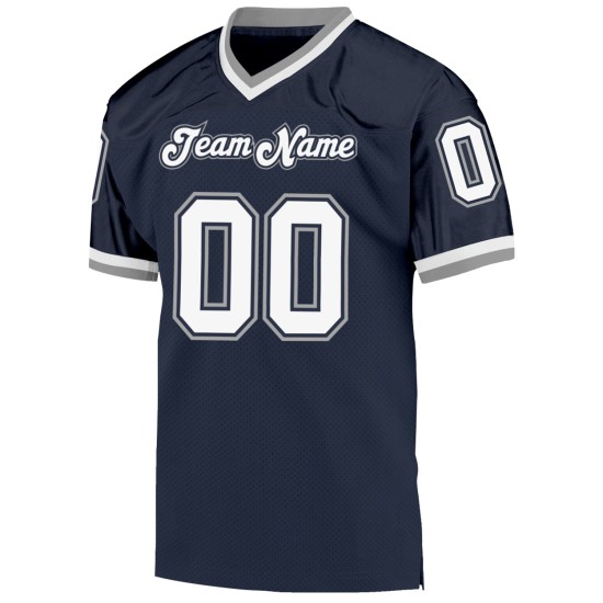 Maillot de football en maille bleu marine, blanc et gris, personnalisé, rétro, authentique Maillot de football en maille bleu marine, blanc et gris, personnalisé, rétro, authentique