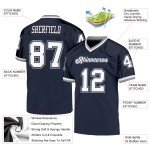 Maillot de football en maille bleu marine, blanc et gris, personnalisé, rétro, authentique Maillot de football en maille bleu marine, blanc et gris, personnalisé, rétro, authentique
