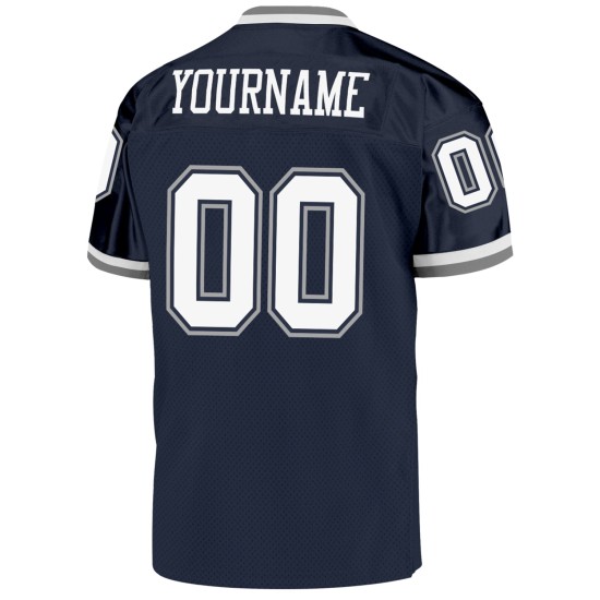 Maillot de football en maille bleu marine, blanc et gris, personnalisé, rétro, authentique Maillot de football en maille bleu marine, blanc et gris, personnalisé, rétro, authentique