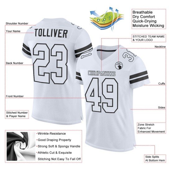 Maillot de football blanc et noir authentique en maille personnalisée Maillot de football blanc et noir authentique en maille personnalisée