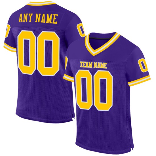 Maillot de football rétro en maille or-blanc authentique personnalisé violet Maillot de football rétro en maille or-blanc authentique personnalisé violet