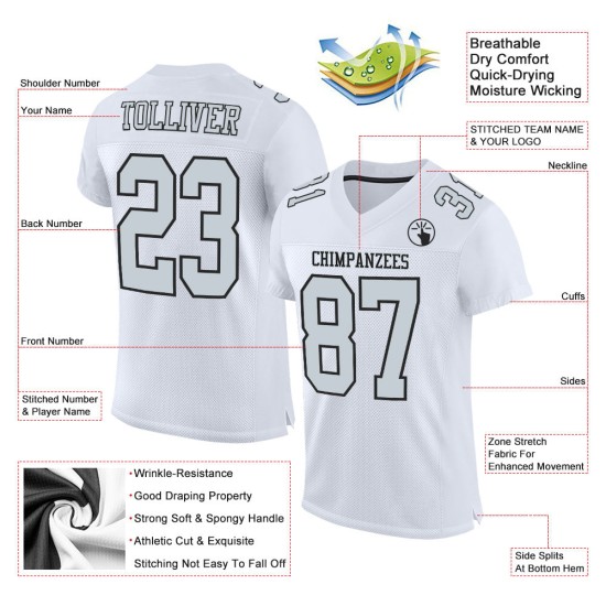 Maillot de football personnalisé en maille authentique blanc argent-noir Maillot de football personnalisé en maille authentique blanc argent-noir