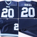 Maillot de football rétro bleu marine authentique personnalisé en maille blanc-bleu clair Maillot de football rétro bleu marine authentique personnalisé en maille blanc-bleu clair
