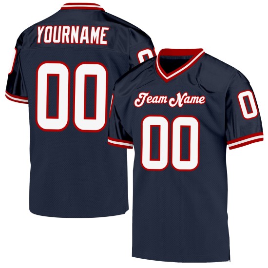 Maillot de football personnalisé authentique en maille bleu marine, blanc et rouge Maillot de football personnalisé authentique en maille bleu marine, blanc et rouge