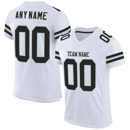 Maillot de football en maille noir-argent authentique personnalisé blanc Maillot de football en maille noir-argent authentique personnalisé blanc