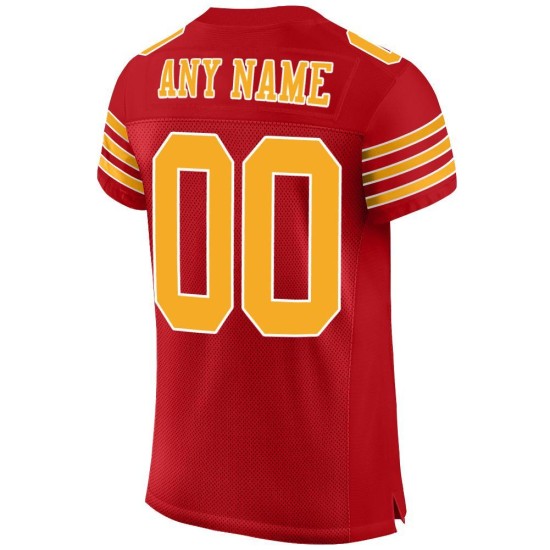 Maillot de football personnalisé en maille rouge authentique or-blanc Maillot de football personnalisé en maille rouge authentique or-blanc