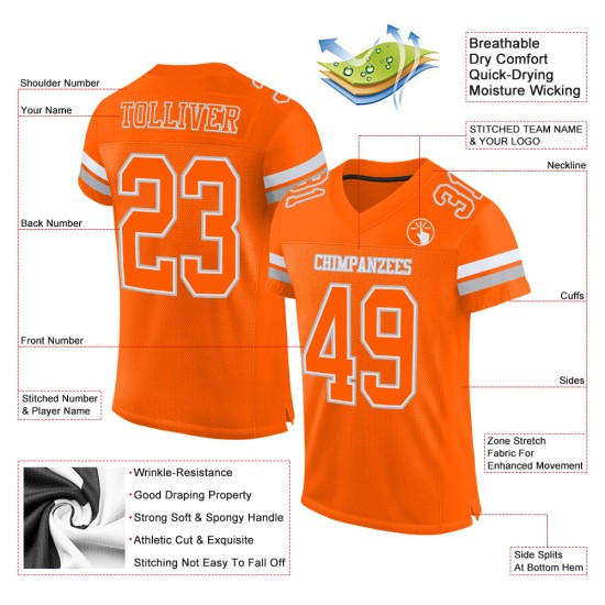 Maillot de football personnalisé orange mesh blanc-gris authentique Maillot de football personnalisé orange mesh blanc-gris authentique