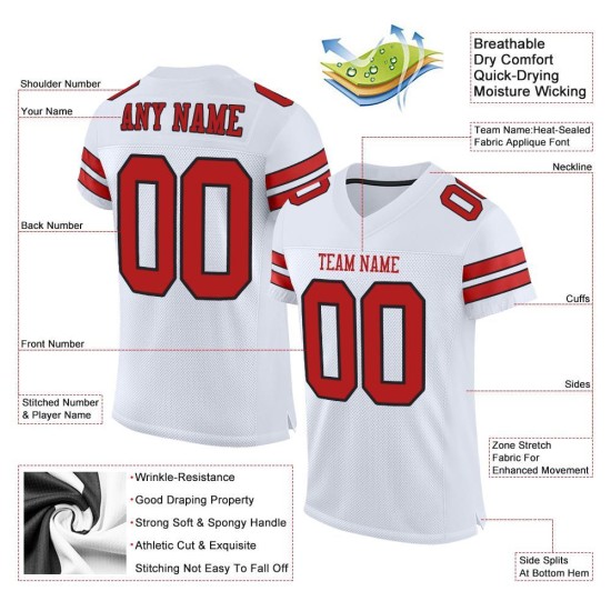 Maillot de football personnalisé authentique en maille écarlate et noir blanc Maillot de football personnalisé authentique en maille écarlate et noir blanc