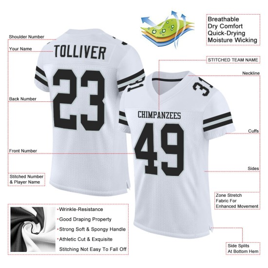 Maillot de football en maille noir-argent authentique personnalisé blanc Maillot de football en maille noir-argent authentique personnalisé blanc