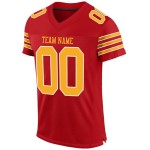 Maillot de football personnalisé en maille rouge authentique or-blanc Maillot de football personnalisé en maille rouge authentique or-blanc