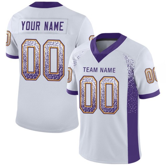 Maillot de football blanc tendance en maille personnalisée violet-or Maillot de football blanc tendance en maille personnalisée violet-or