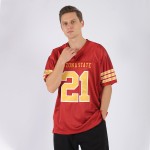 Maillot de football personnalisé en maille rouge authentique or-blanc Maillot de football personnalisé en maille rouge authentique or-blanc