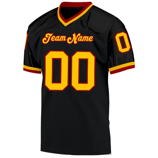 Maillot de football personnalisé authentique noir rétro en maille or-rouge Maillot de football personnalisé authentique noir rétro en maille or-rouge