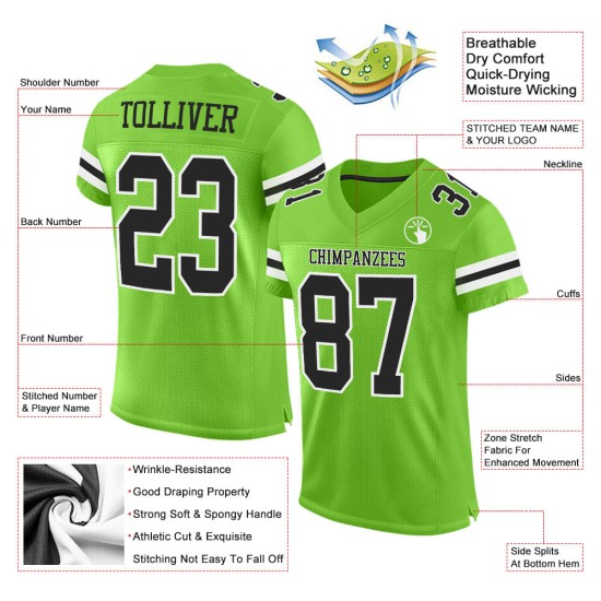Maillot de football vert noir et blanc en maille fluo personnalisé authentique Maillot de football vert noir et blanc en maille fluo personnalisé authentique