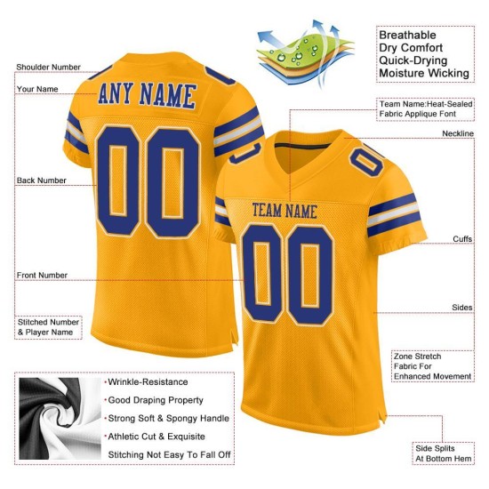 Maillot de football Royal-White Authentic Custom Mesh Gold Maillot de football Royal-White Authentic Custom Mesh Gold